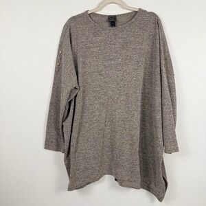 Clara Sunwoo Lagenlook Brown Heathered Knit Button Shoulder Tunic Top Sz Large